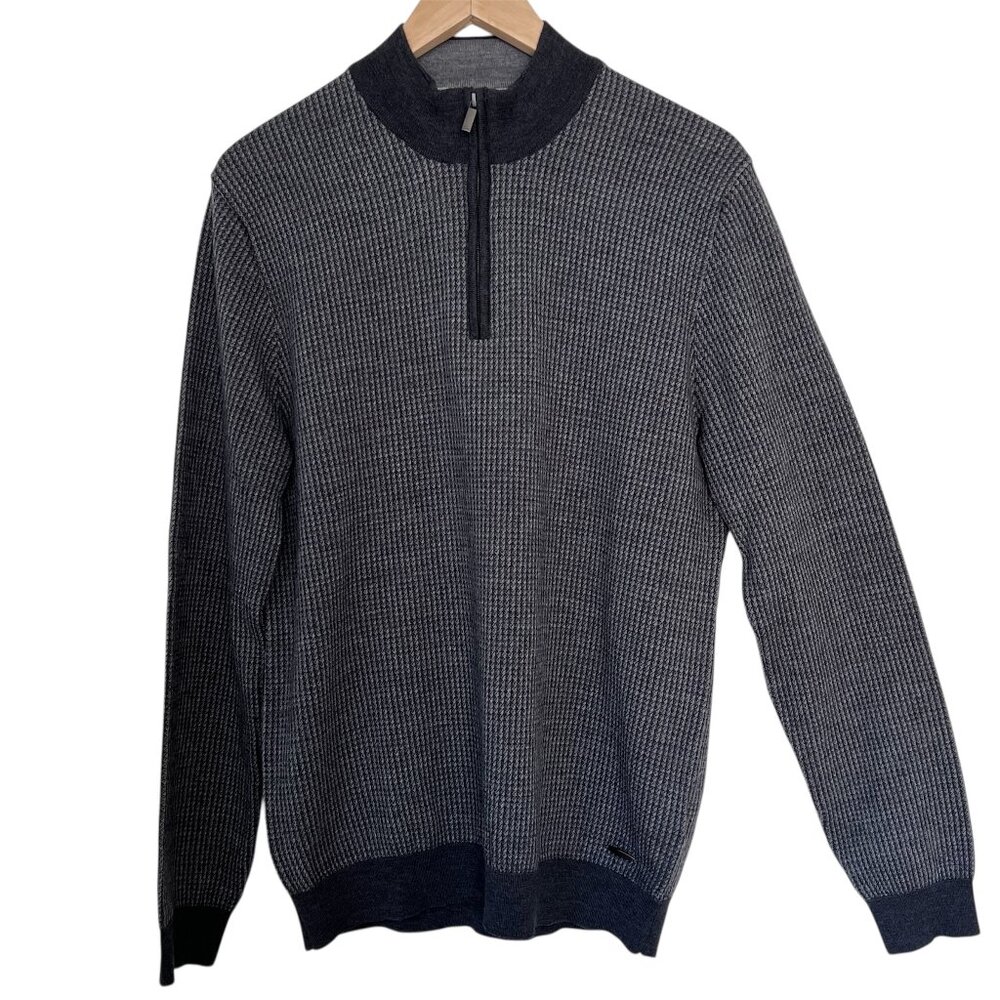 Brax Style Steffen 100% Merino Wool 1/4 Zip Long Sleeve Sweater Preppy Gray M